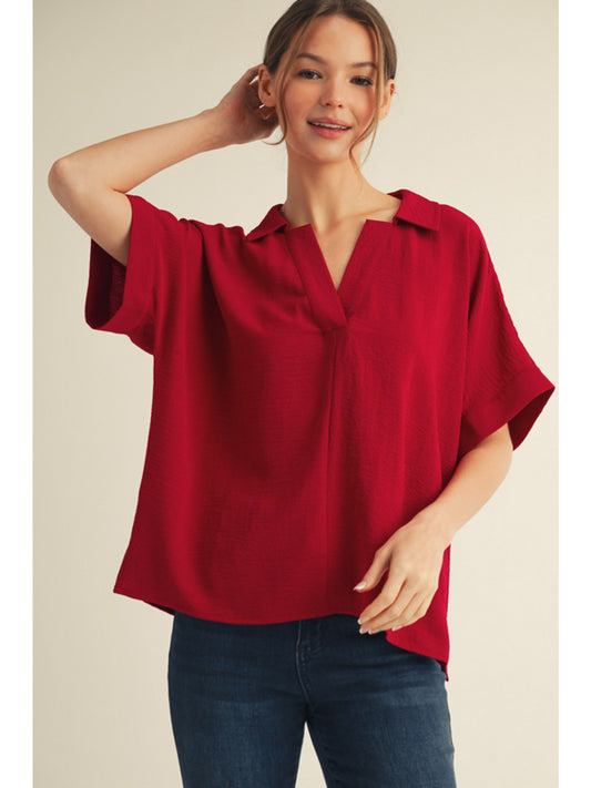 Jodfil Burgundy Green V-neck, dolman sleeve