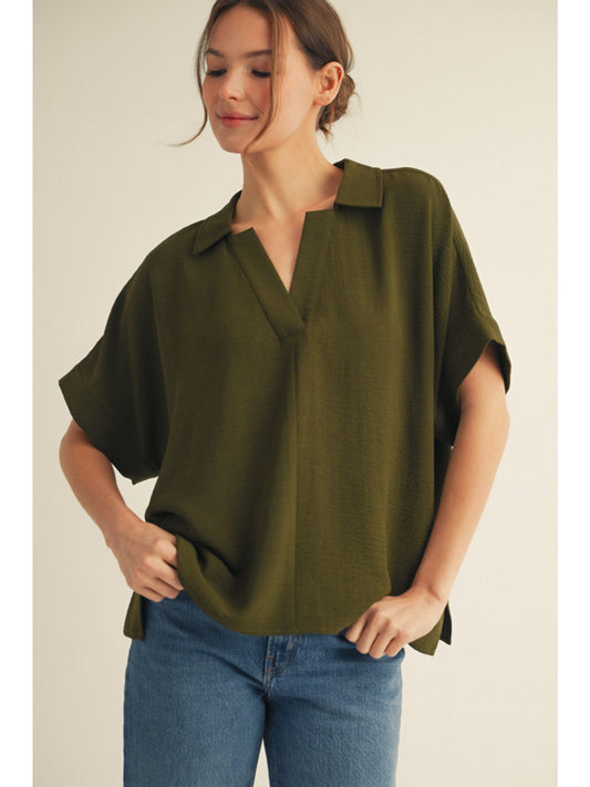 Jodfil Olive Green V-neck, dolman sleeve