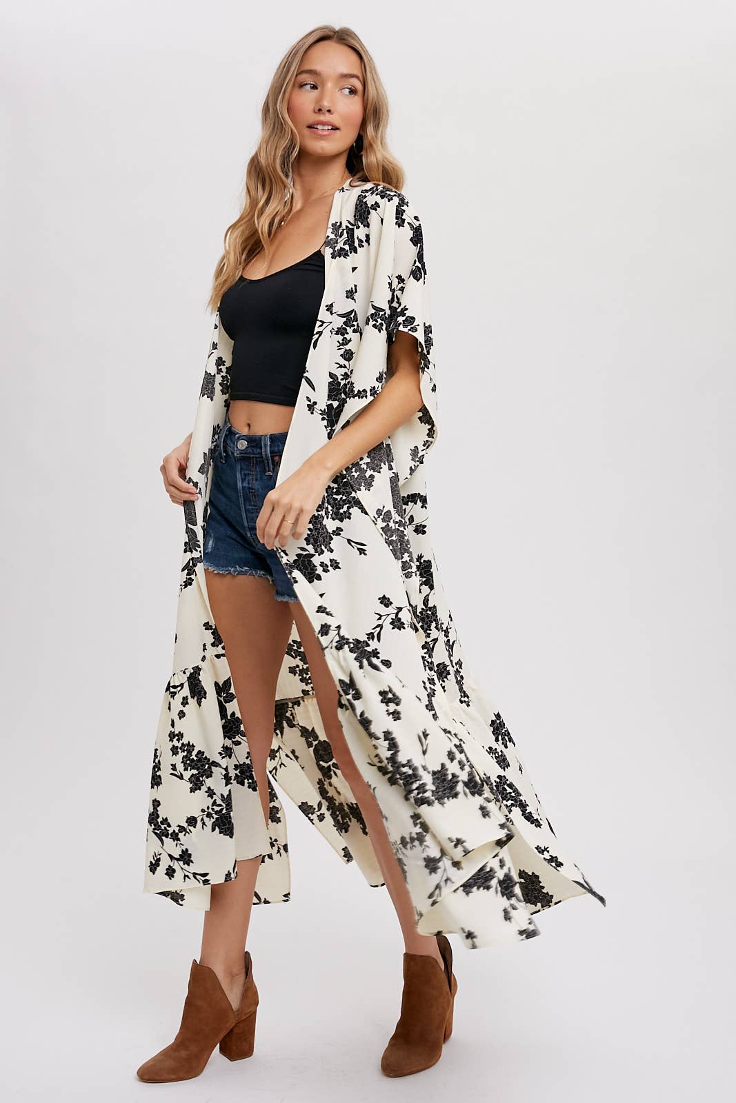 EFFORTLESS FLORAL PRINT MAXI KIMONO: IVORY