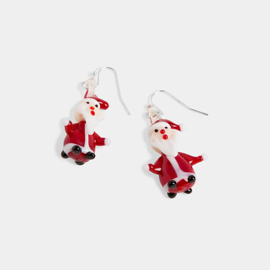 Blown Glass Santa Earrings - Christmas: Red