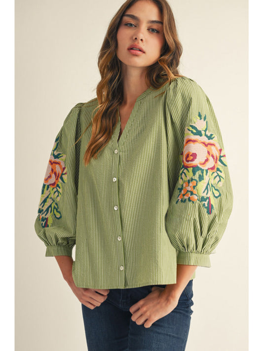 Jodifl Olive Puff Sleeve Blouse