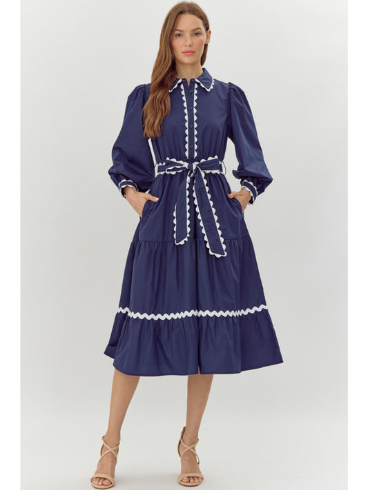 Jodifl Navy Blue RickRack Dress