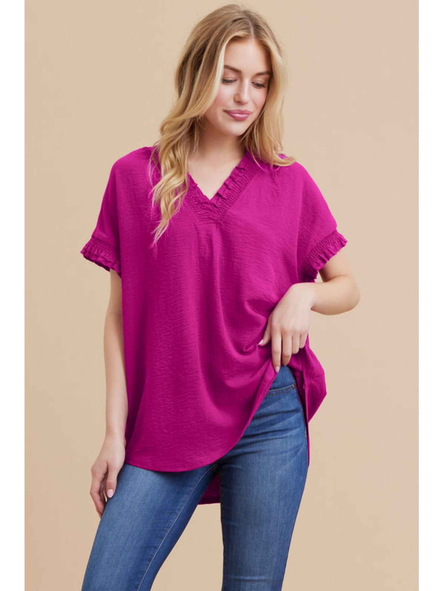 Jodifl Kelly Magenta Frilled Sleeve/Neck