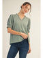 Jodfil frilled V-neck, puffed short sleeves, and stretch-band