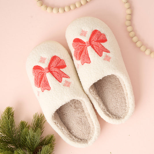 Fuzzy Holiday Slippers - Bow (Mixed - 2 S/M and 2 M/L)