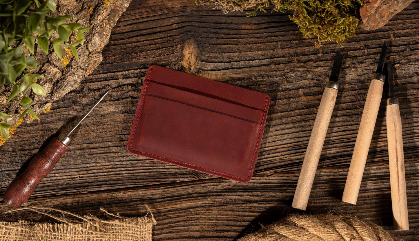 Leather Card Holder Wallet, Handmade Wallet for Men: Dark Brown