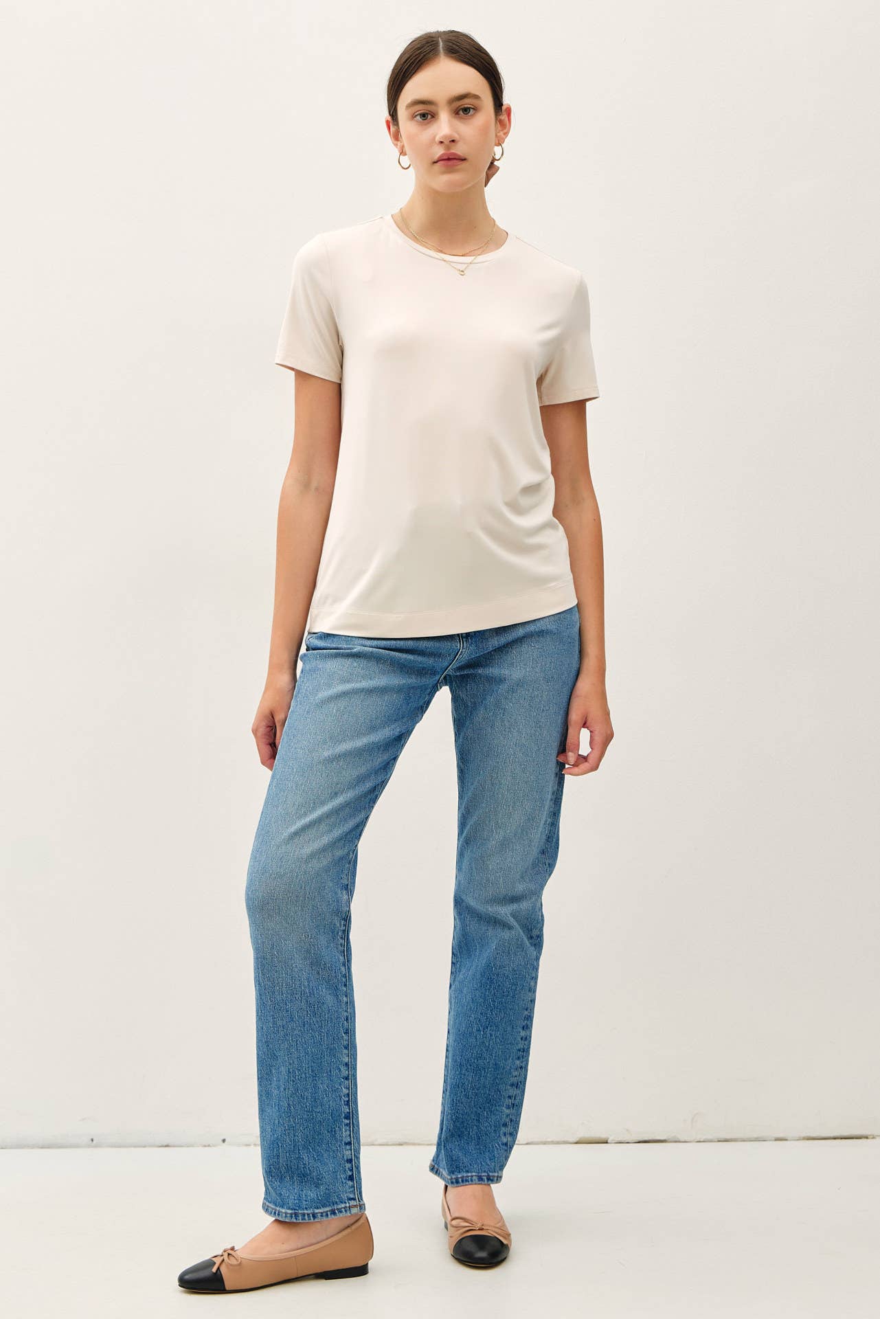 BAMBOO/MODAL BASIC ROUND NECK T-SHIRT: NATURAL