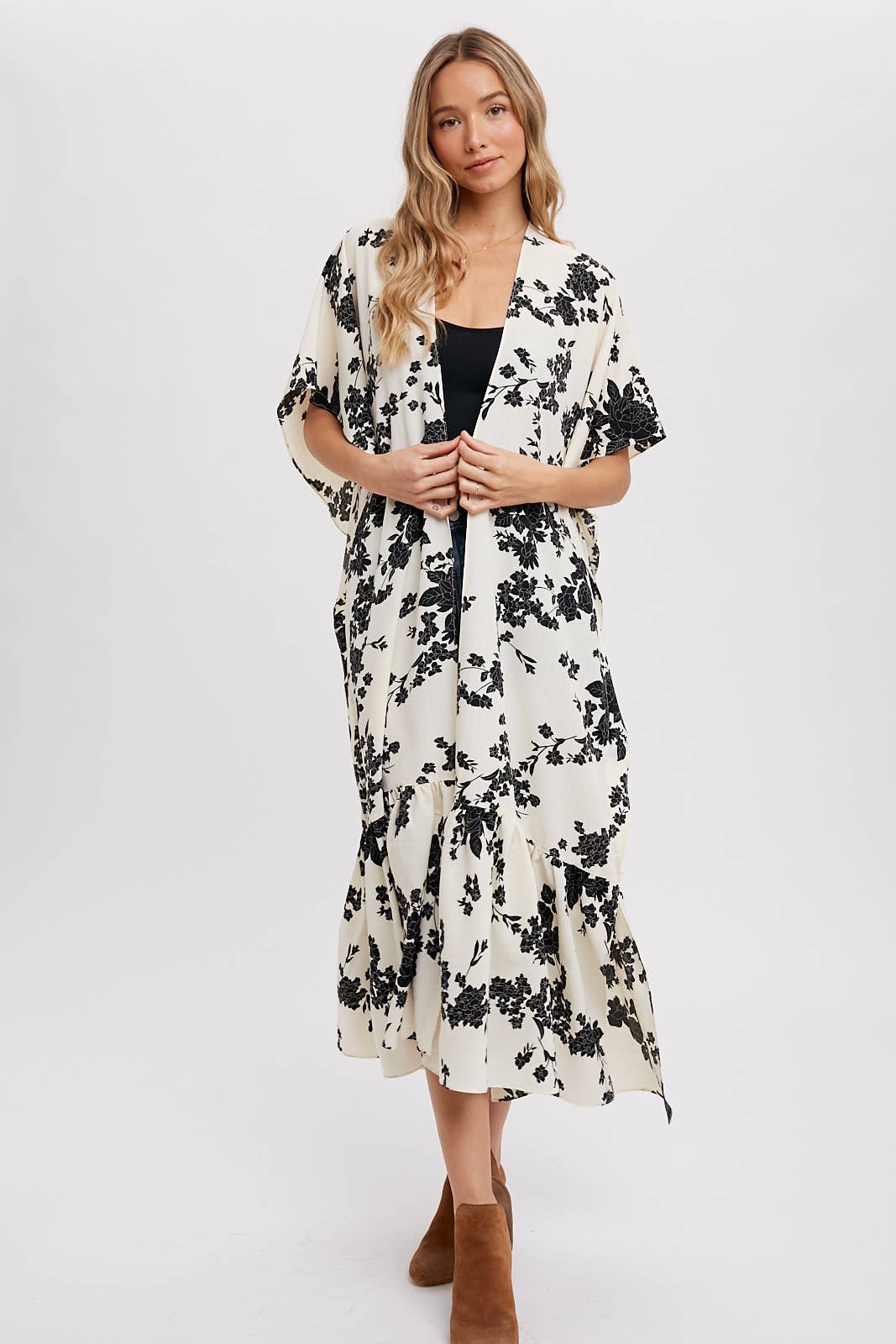 EFFORTLESS FLORAL PRINT MAXI KIMONO: IVORY