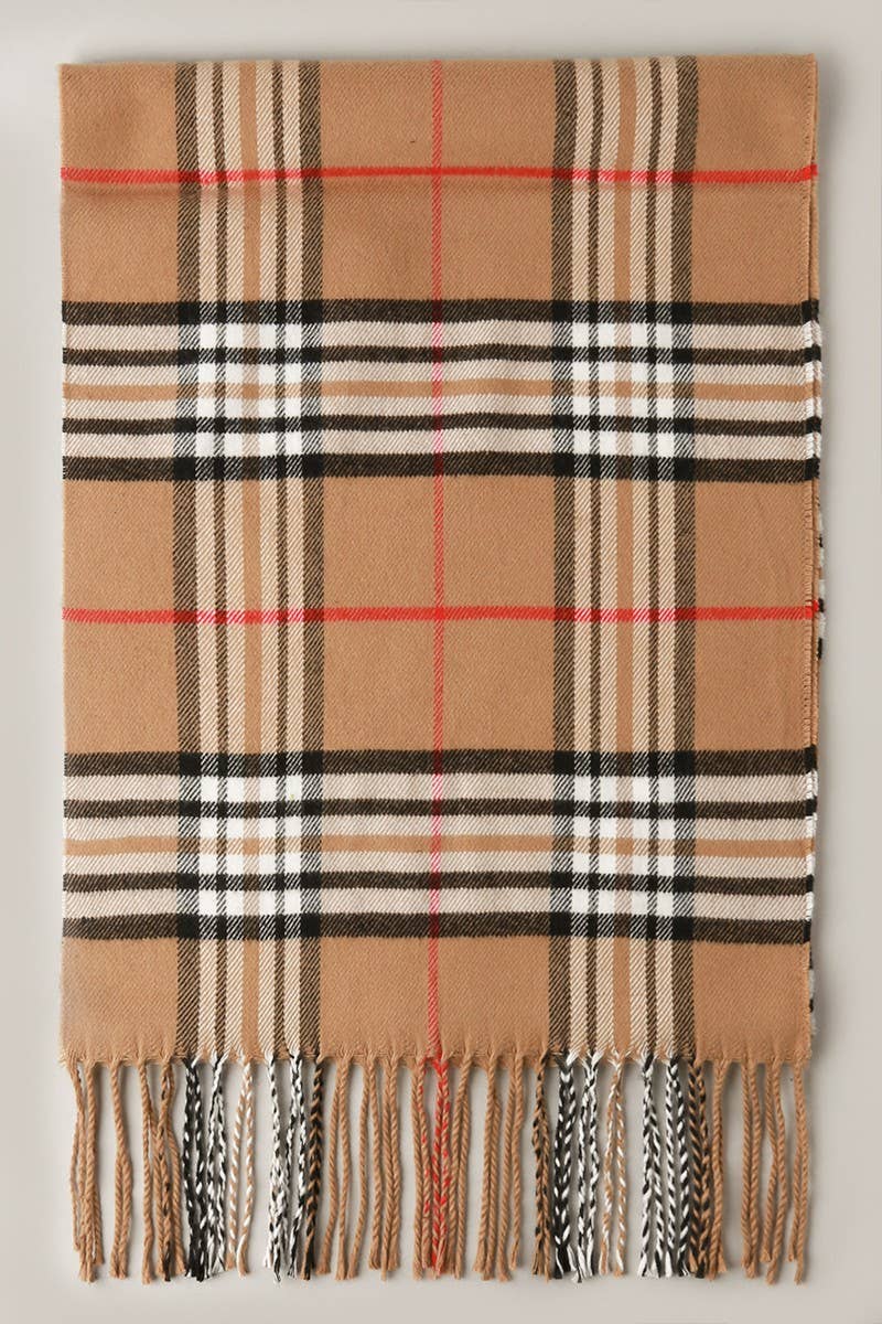 Giant Check Cashmere Feel Muffler Scarf: 07-2/LT.BROWN / One Size