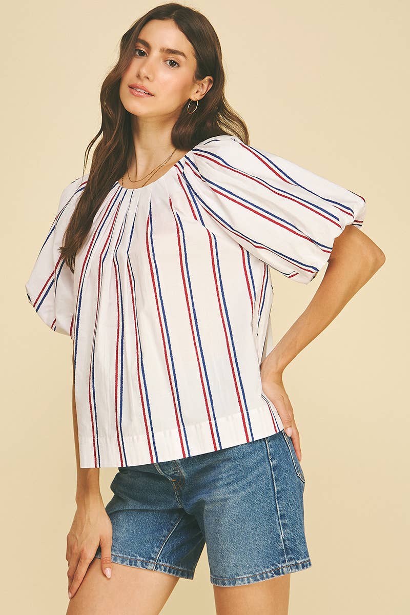 USA INSPIRED STRIPE BLOUSE TOP - 7163T: White / M
