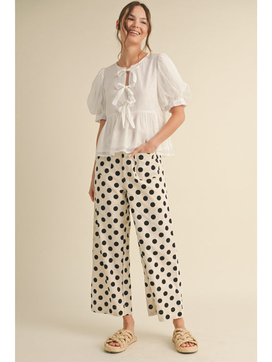 Jodifl Cream pants -black polka dots