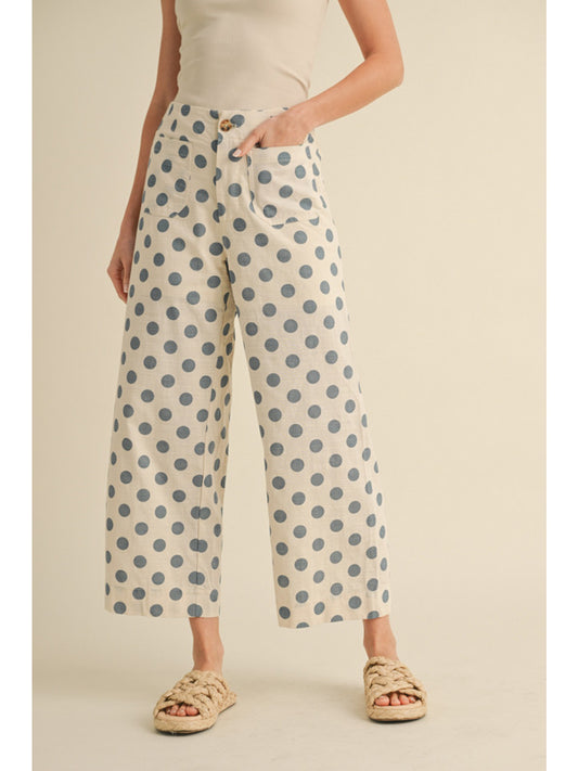Jodifl Cream Pants - Light blue polka dots