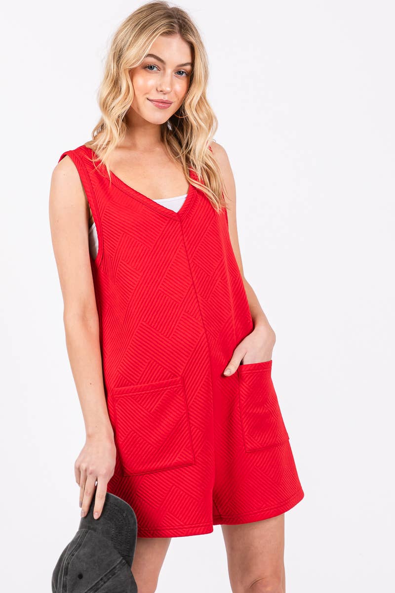 TEXTURED KNIT OVERALL ROMPER: Oatmeal