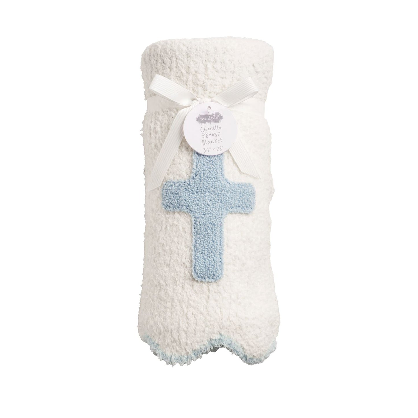 BLUE CHENILLE CROSS BLANKET