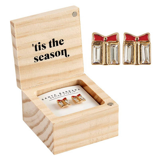 Treasure Box Earrings - 'Tis the Season: Wipe Clean with Dry Cloth / Pinewood, Glass, Zinc Alloy, Paper