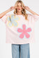 WASHED FLORAL PATCHWORK OVERSIZED TEE: DUSTY BLUE
