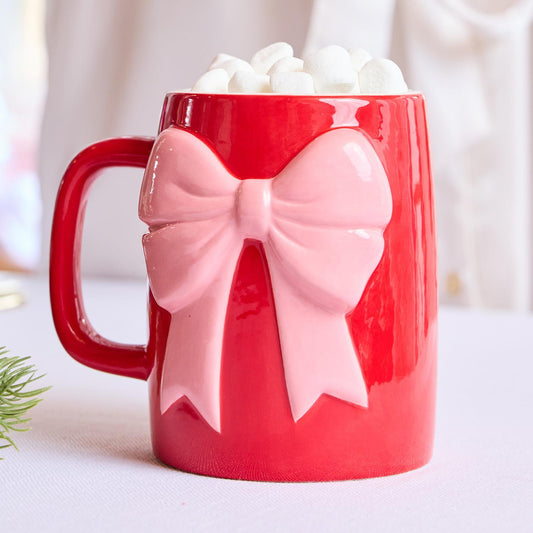 Mary Square - Red Mug with Pink bow