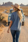 Frayed Trim Denim Button Top: DENIM
