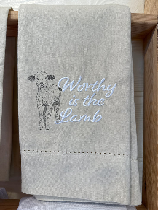 Worthy is the Lamb Hemstitch Hand Towel
