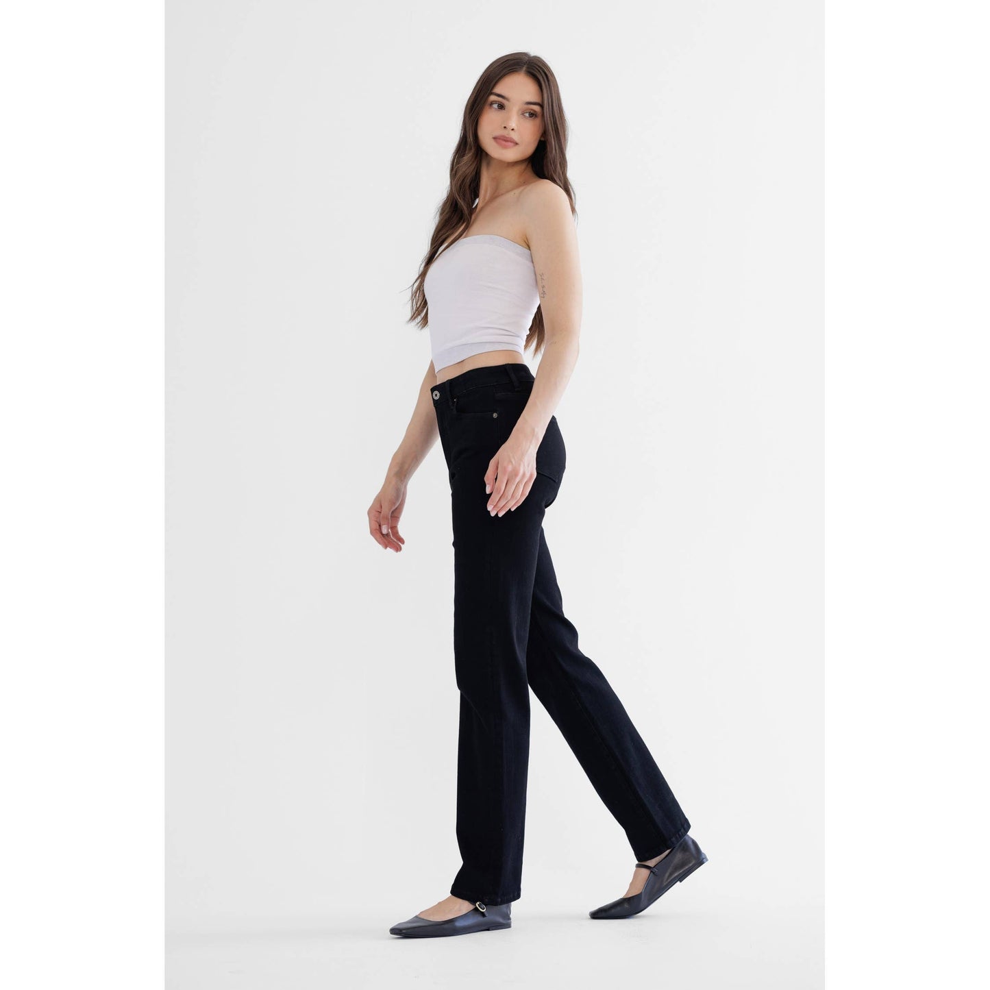 High Rise Straight Leg - 67.5% Cotton: SMOCKY BLACK / 24