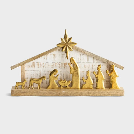 Mary Square Nativity Scene Gold