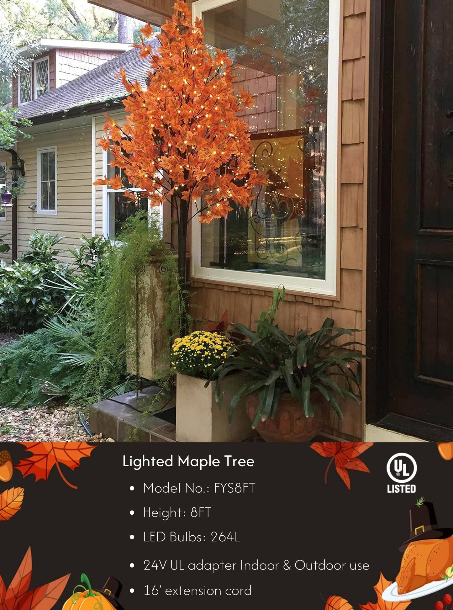 Fall Maple Tree, Warm White LEDs, Indoor/Outdoor Autumn Decoration: 6-Foot