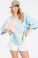 WASHED FLORAL PATCHWORK OVERSIZED TEE: DUSTY BLUE
