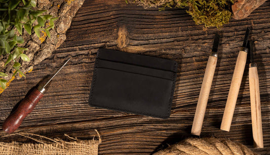 Leather Card Holder Wallet, Handmade Wallet for Men: Black