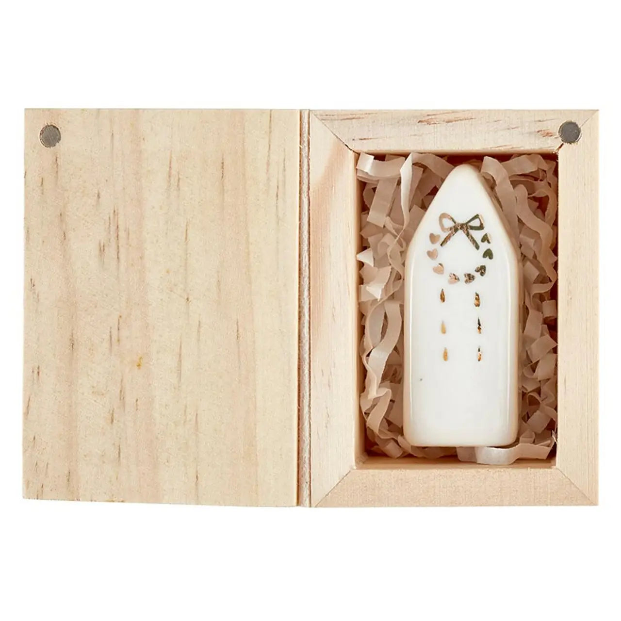 Ceramic Figurine Pine Wood Box - Church
