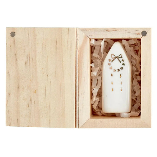 Ceramic Figurine Pine Wood Box - Church