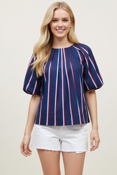 USA INSPIRED STRIPE BLOUSE TOP - 7163T: White / M