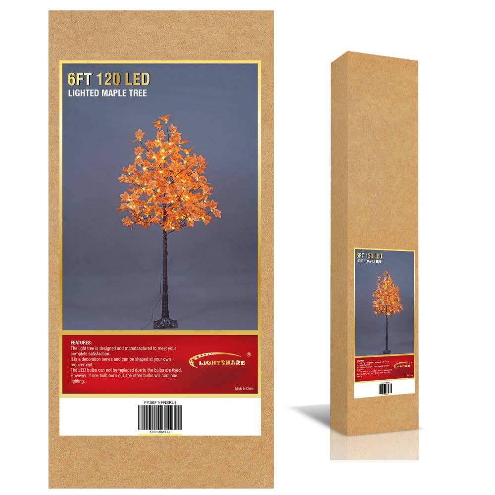 Fall Maple Tree, Warm White LEDs, Indoor/Outdoor Autumn Decoration: 6-Foot
