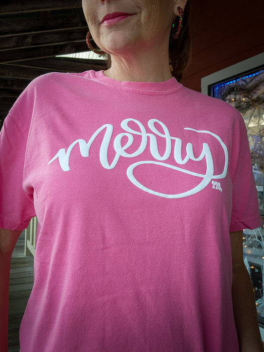 Merry Script PUFF Ink Comfort Colors Christmas Graphic Tee