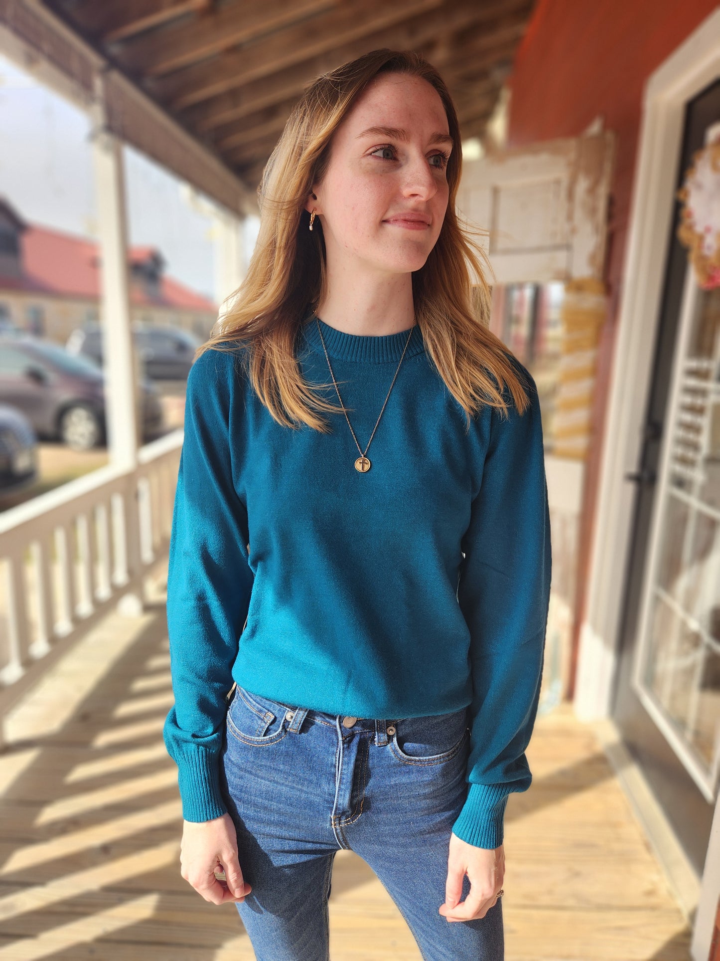 Ocean Teal VISCOSE BLOUSON SLEEVE SWEATER