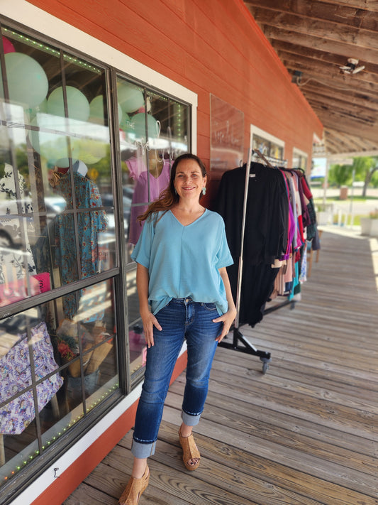 Zenana Airflow Dolman Sleeve Dusty Teal