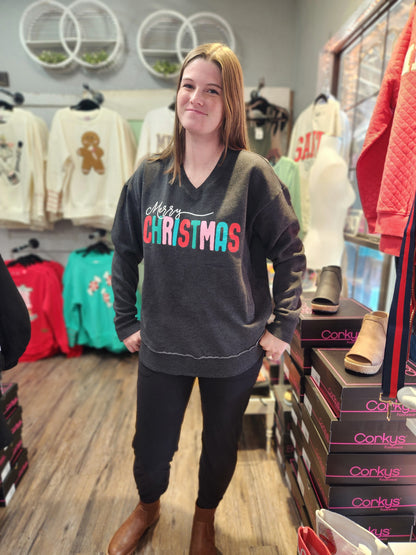 Royce Colorful Merry Christmas Sweatshirt with pockets!