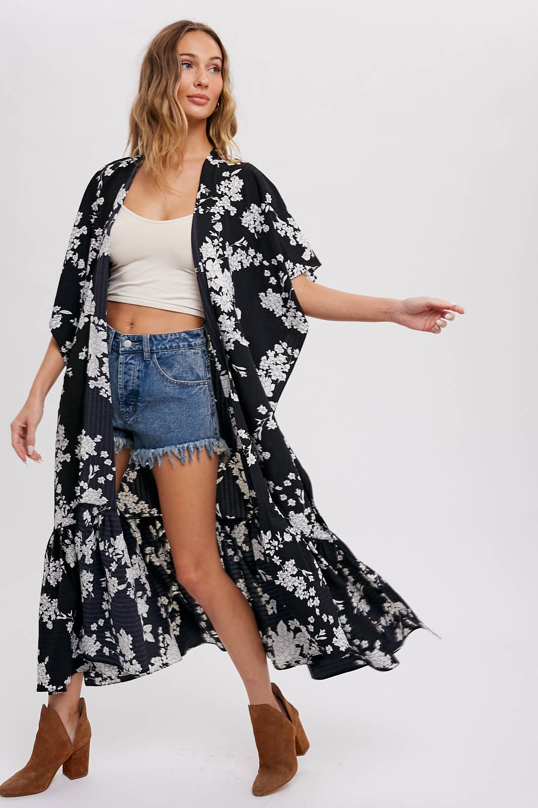 EFFORTLESS FLORAL PRINT MAXI KIMONO: IVORY