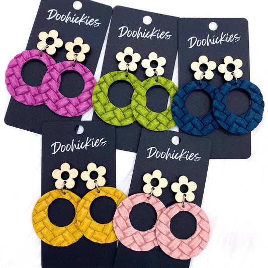 2" Birch Flower & Box Braided Lil' O Dangles- Spring Earring: Fuchsia Box Braided