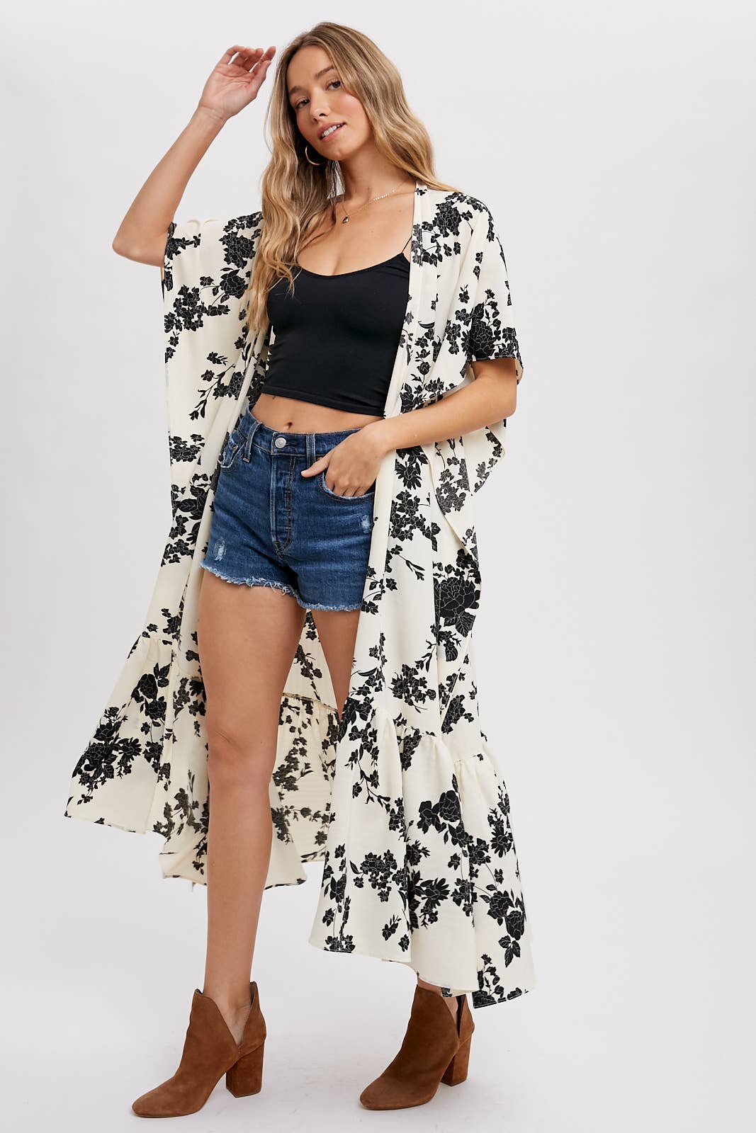 EFFORTLESS FLORAL PRINT MAXI KIMONO: IVORY