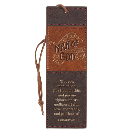 Bookmark Faux Leather Brown Man of  God 1 Tim. 6:11