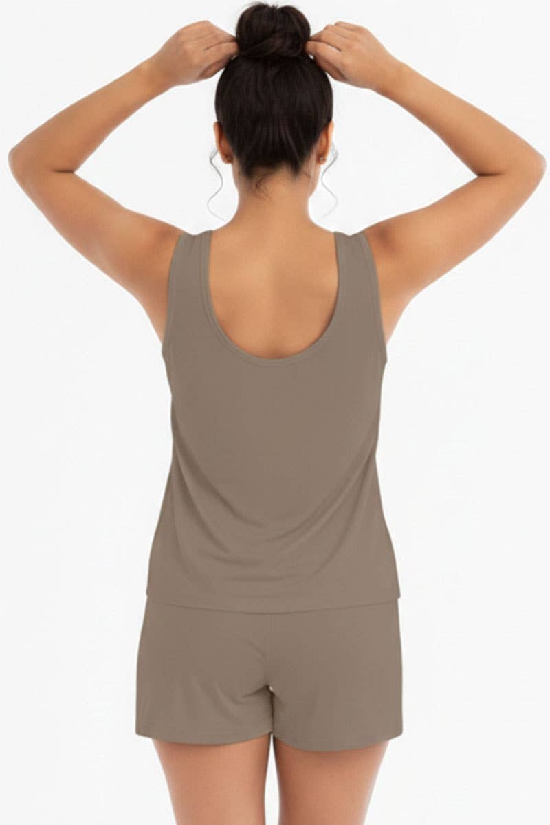 Comfy Tank Top & Shorts Set: Taupe / M