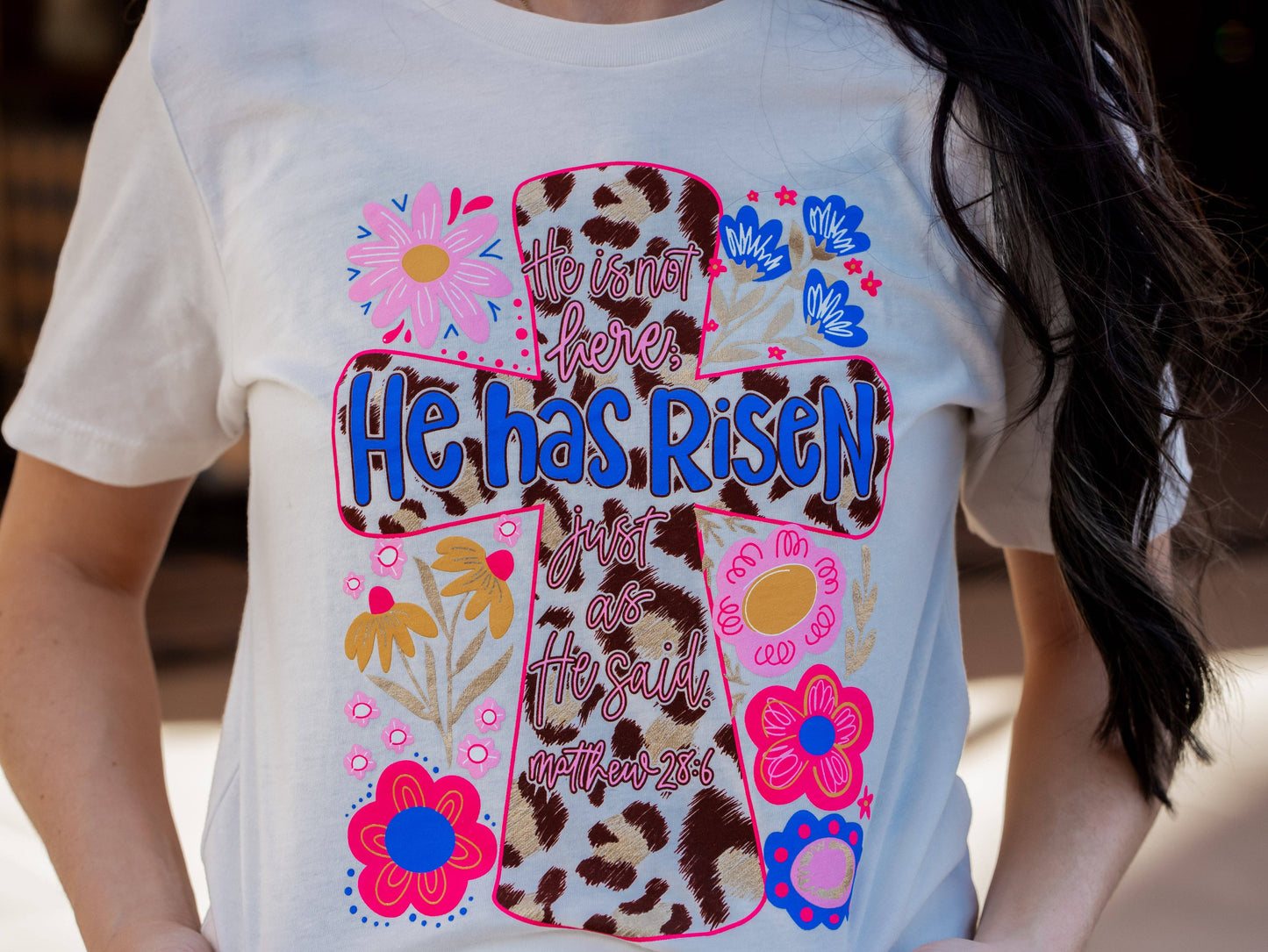 He Has Risen Cross Flowers - Easter Tee