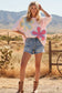 WASHED FLORAL PATCHWORK OVERSIZED TEE: DUSTY BLUE