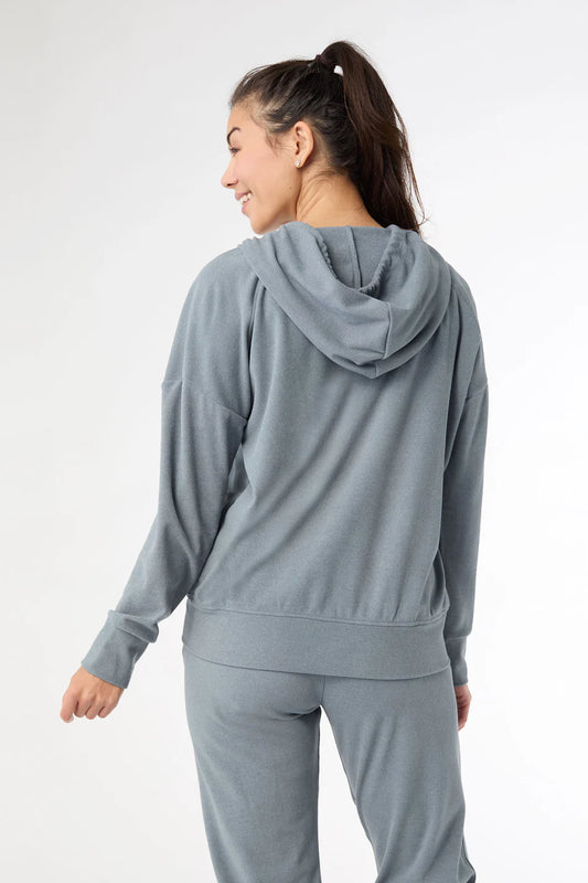 Hazy Blue Weekend Brushed Long Sleeve Full Zip Hoodie