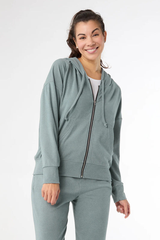 Hazy Blue Weekend Brushed Long Sleeve Full Zip Hoodie
