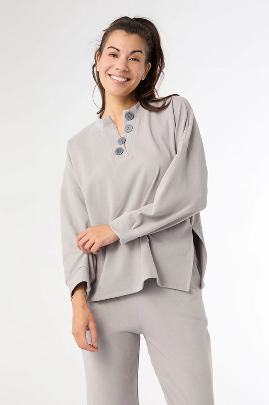 Weekend Brushed Henley Auburn Top  Stone Gray