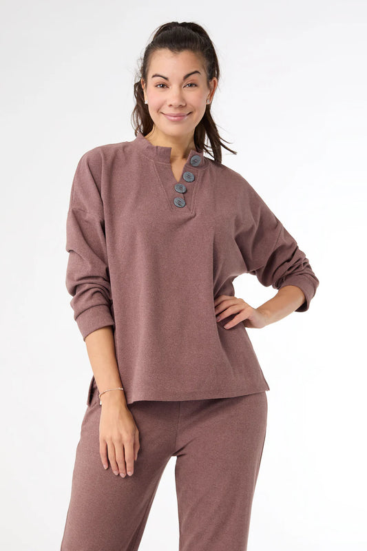 Weekend Brushed Henley Auburn Top
