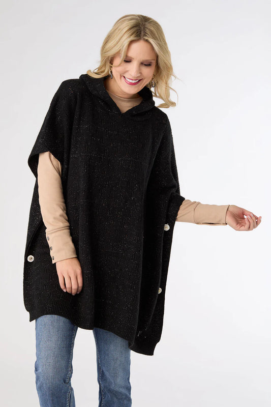 Tindra Hooded Lurex Pullover with Buttons