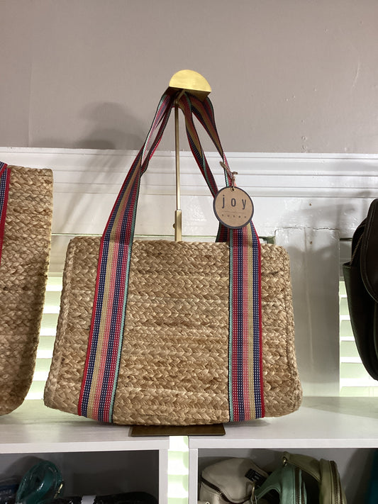 Joy Susan Natural Harlow Jute w/ Multi Stripe Shoulder Strap