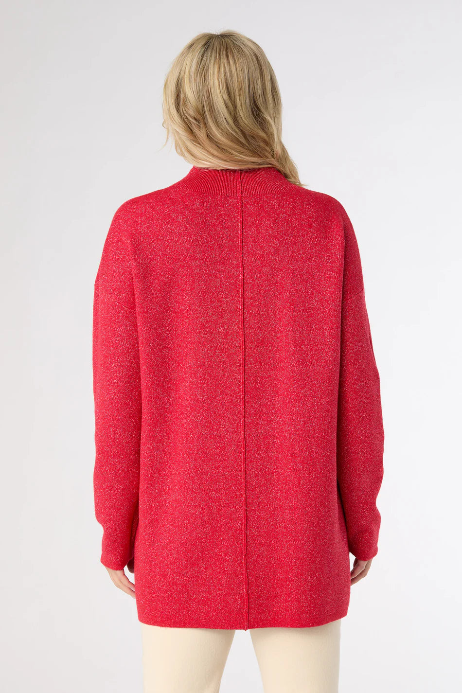 Red Heavenly Glitz Mock Neck Tunic Sweater with Pockets
